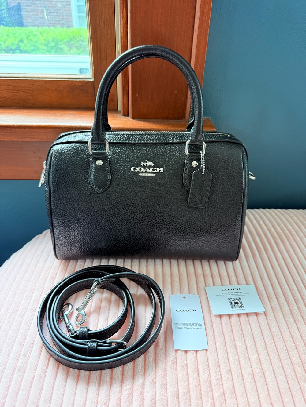 Coach Black Pebbled Leather Medium Rowan Satchel Bag